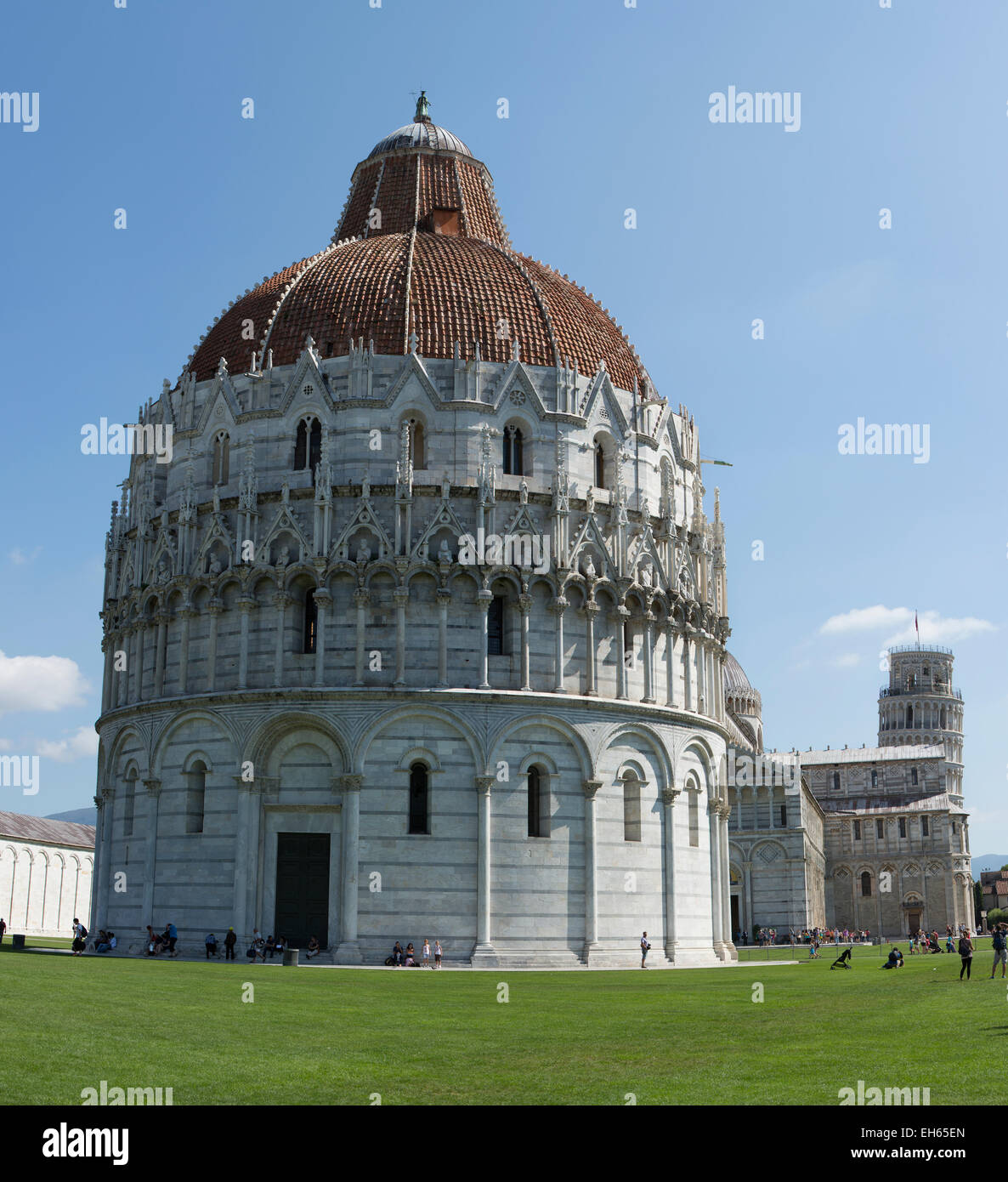 Pisa Italy leaning tower basilica panorama Stock Photo