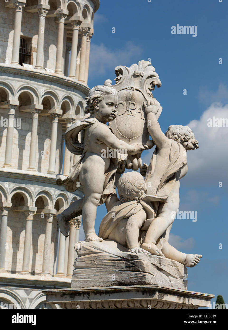 Pisa Italy Leaning Tower sculpture children Stock Photo