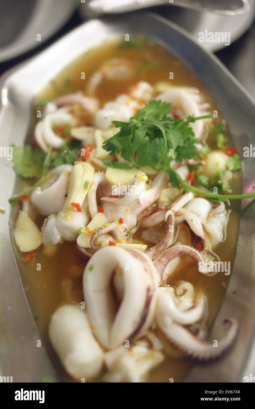 Squid Soup in the Seafood Restaurant. Stock Photo