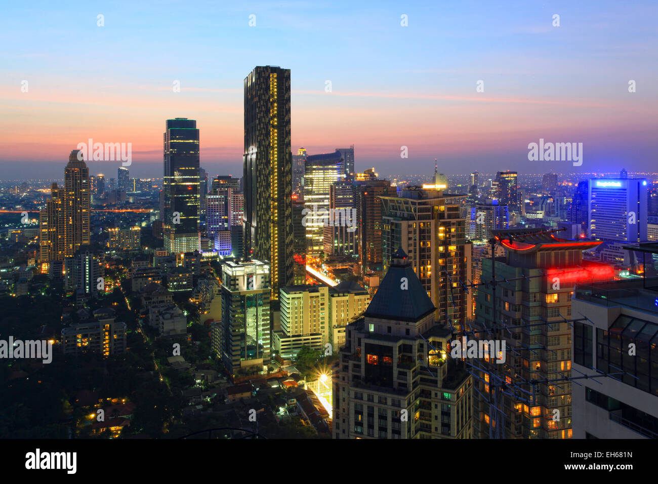 Aerial view of Bangkok Skyline cityscape at Twilight Thailand Stock ...