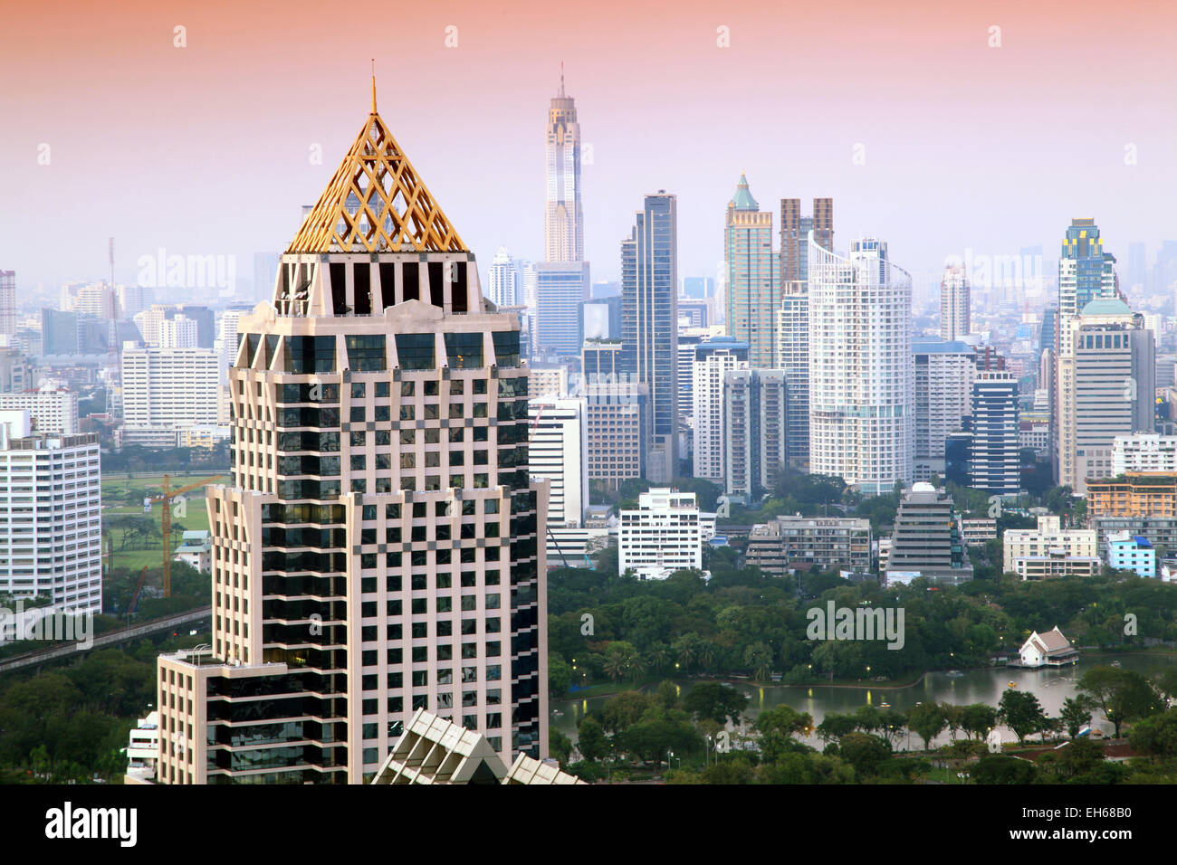 Aerial view of Bangkok Skyline cityscape with garden Evening Thailand ...