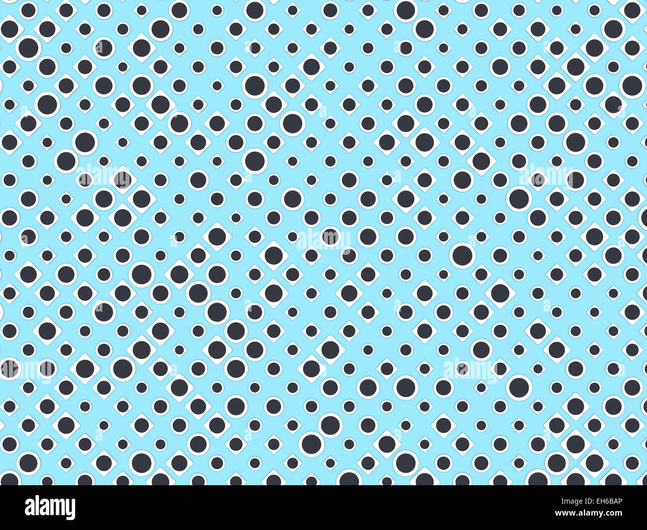 Polka dot pattern with black circles and white rectangles on blue. Useful as background Stock Photo