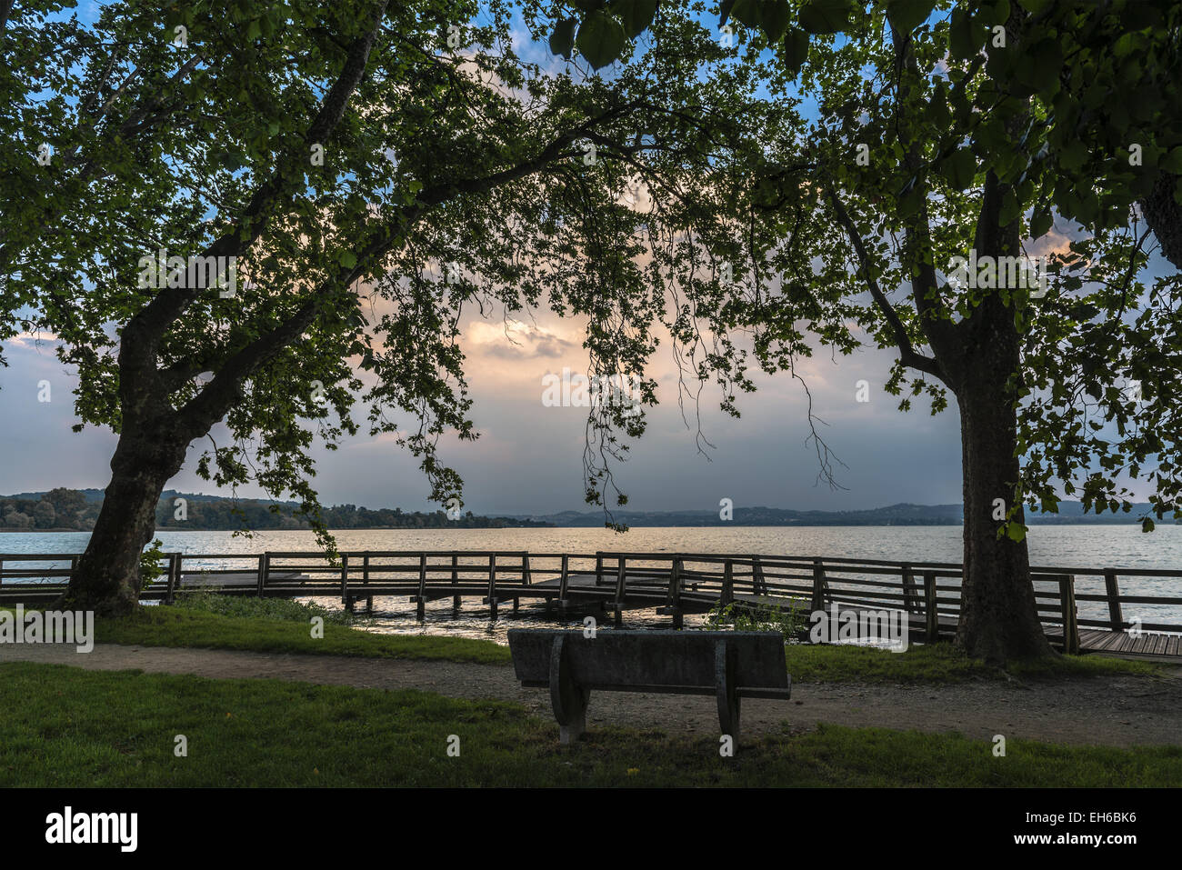 Varese lake, panorama from Gavirate - Lombardy, Italy Stock Photo