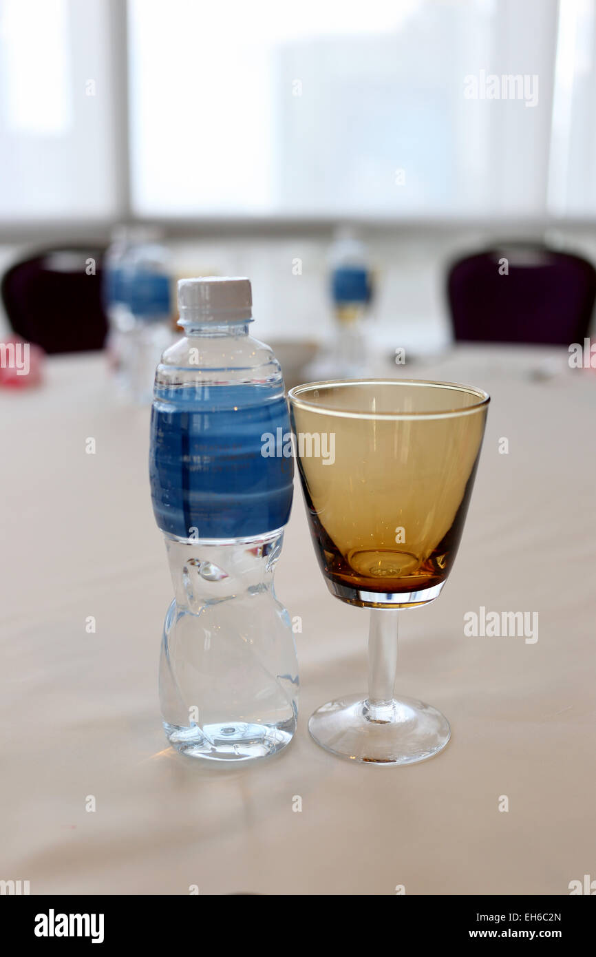 Glass on the tableware in Restaurant. Stock Photo