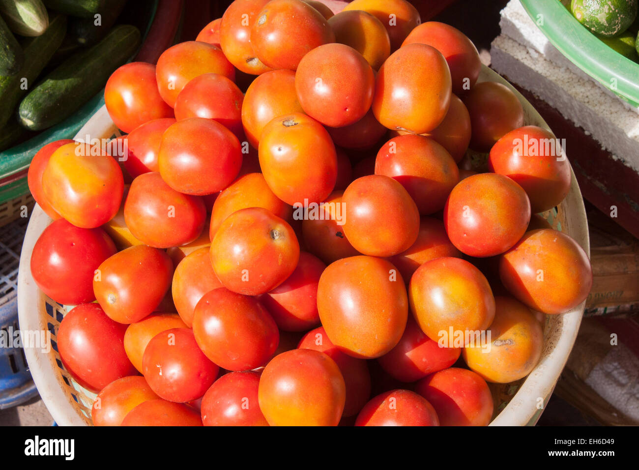A lot of red tomatoes, at a market in Phu quoc, Vietnam Stock Photo