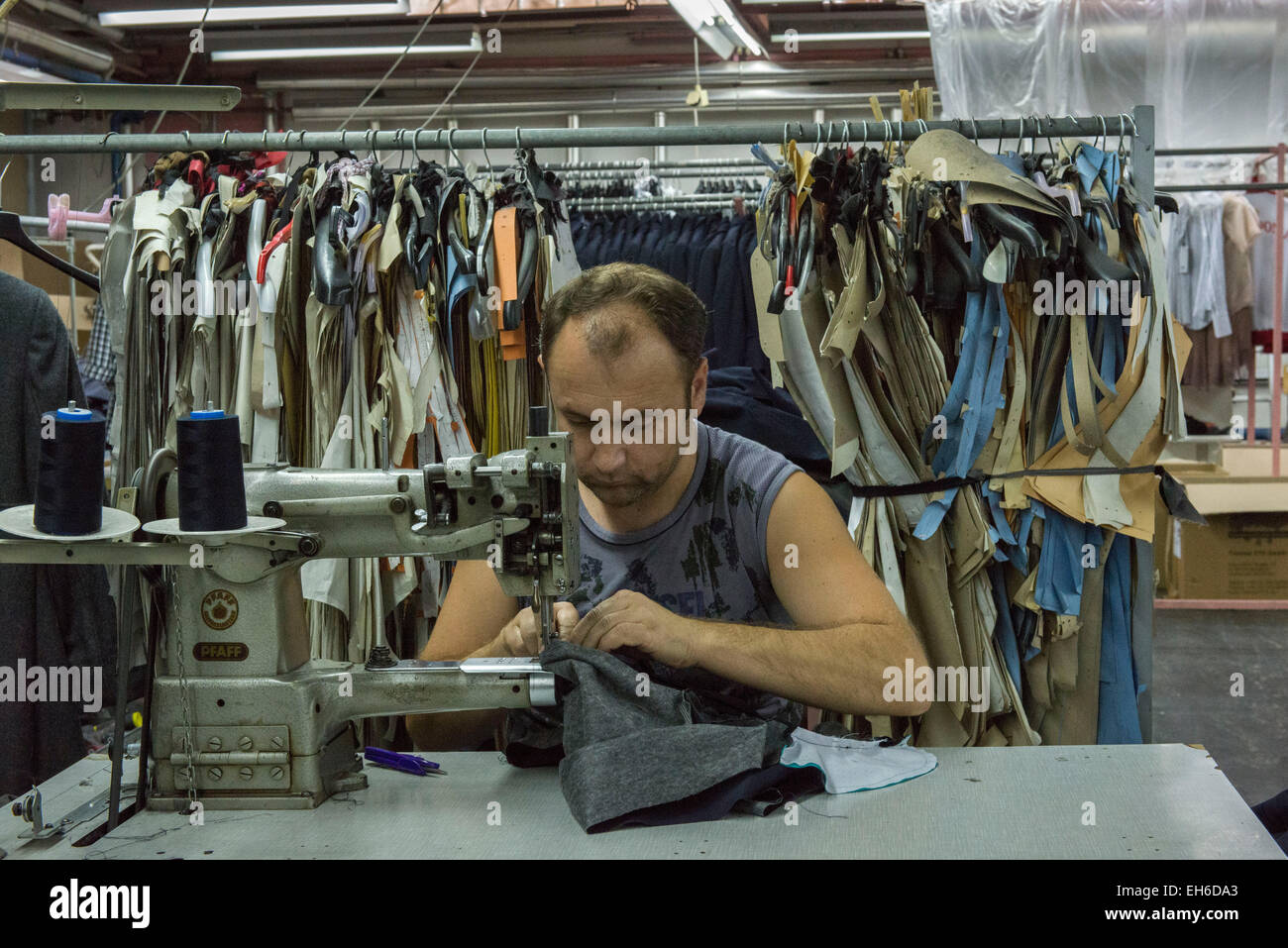 Male Worker Sewing, Astibo Garment Factory, Štip Stock Photo
