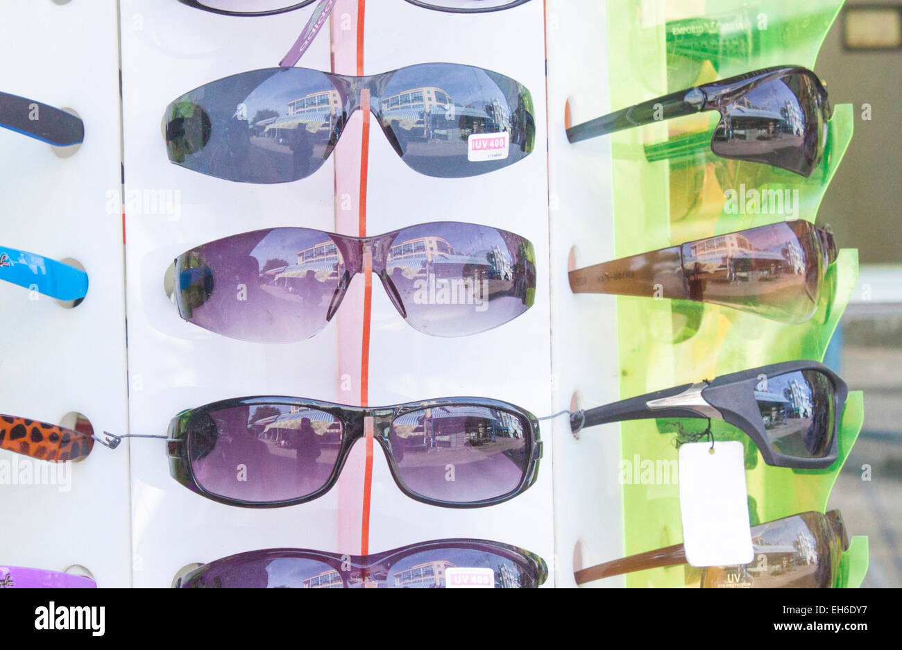 A lot of sunglass, at a market Stock Photo