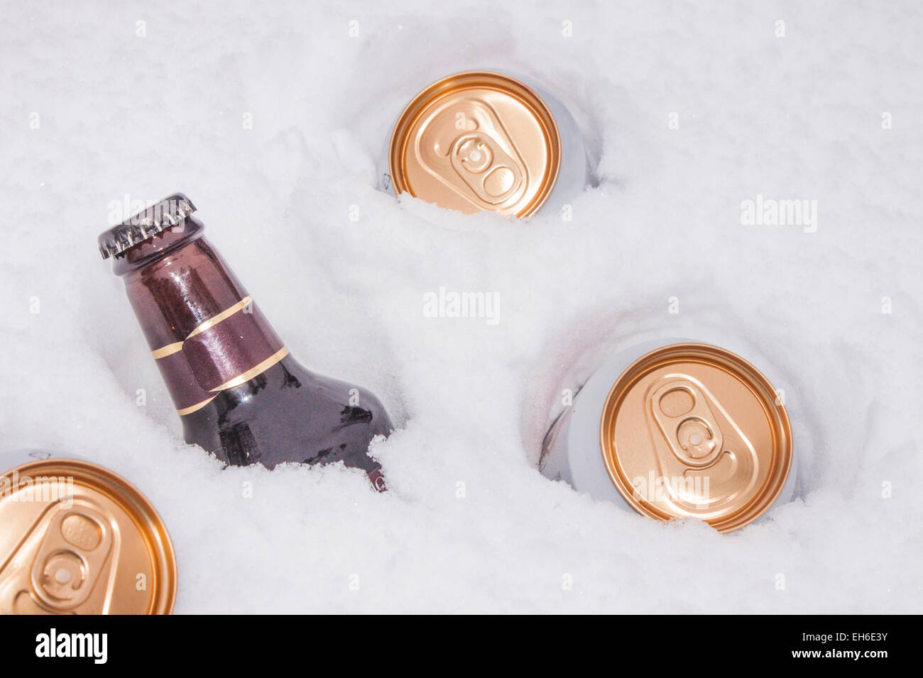 Ice cold beer, in cool white snow Stock Photo