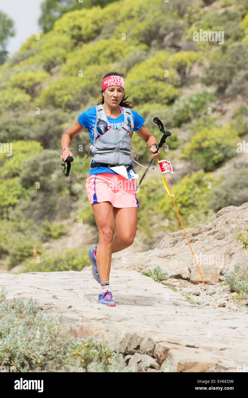 Female competitor in the gruelling 125km 2015 North Face Transgrancanaria  ultra trail race. Canary Islands, Spain Stock Photo - Alamy