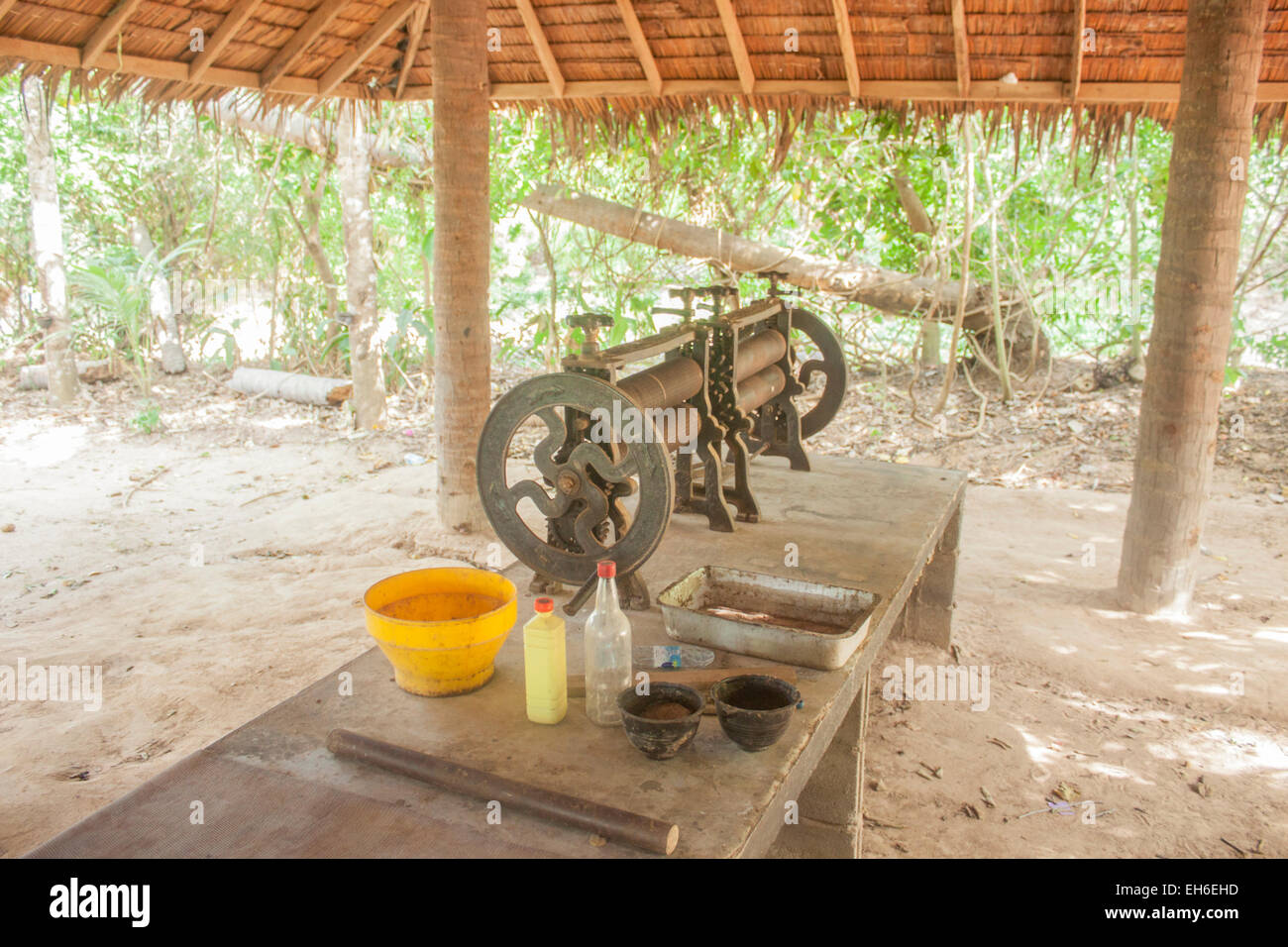 A mangle, used to mangle rubber from rubber trees. In koh samui, Thailand Stock Photo
