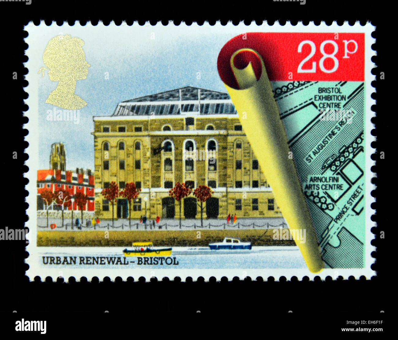 Postage stamp. Great Britain. Queen Elizabeth II. 1984. Urban Renewal. Bush House, Bristol. 28p. Stock Photo