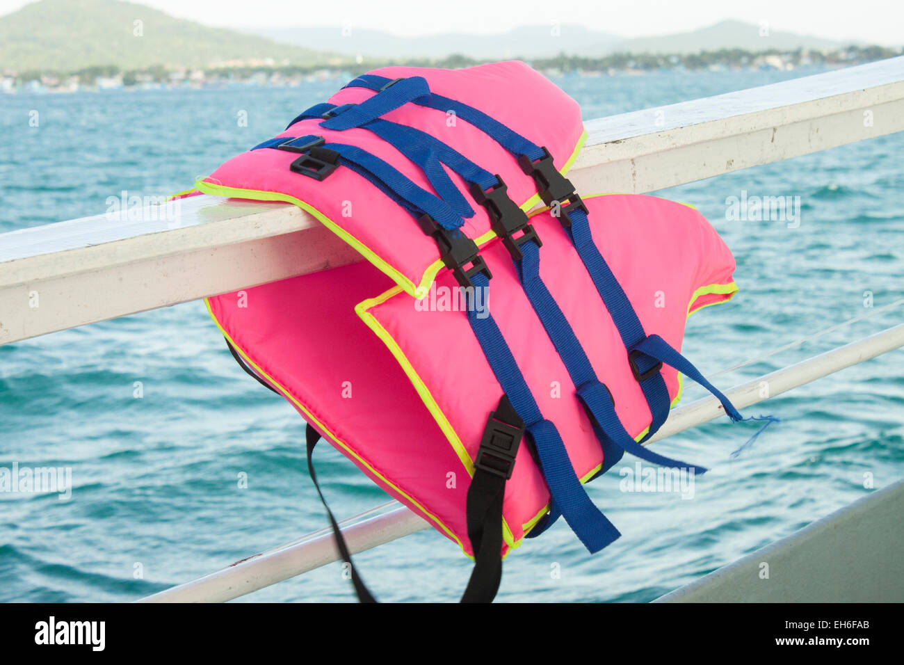 A life jacket, at the sea outside Phu Quoc, vietnam Stock Photo