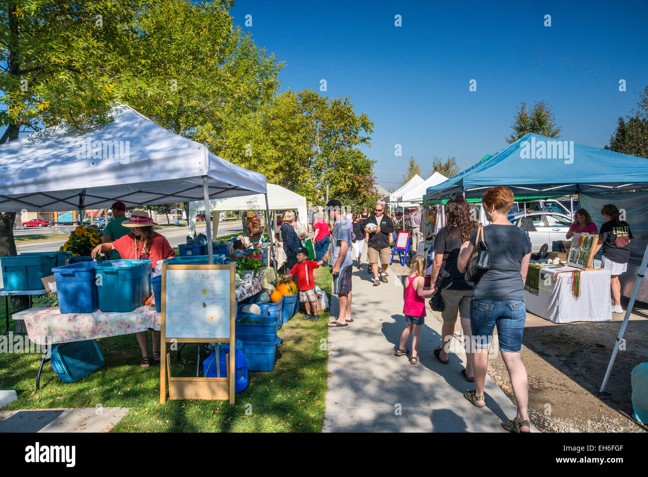 Farmers market stalls in Golden, British Columbia, Canada Stock Photo