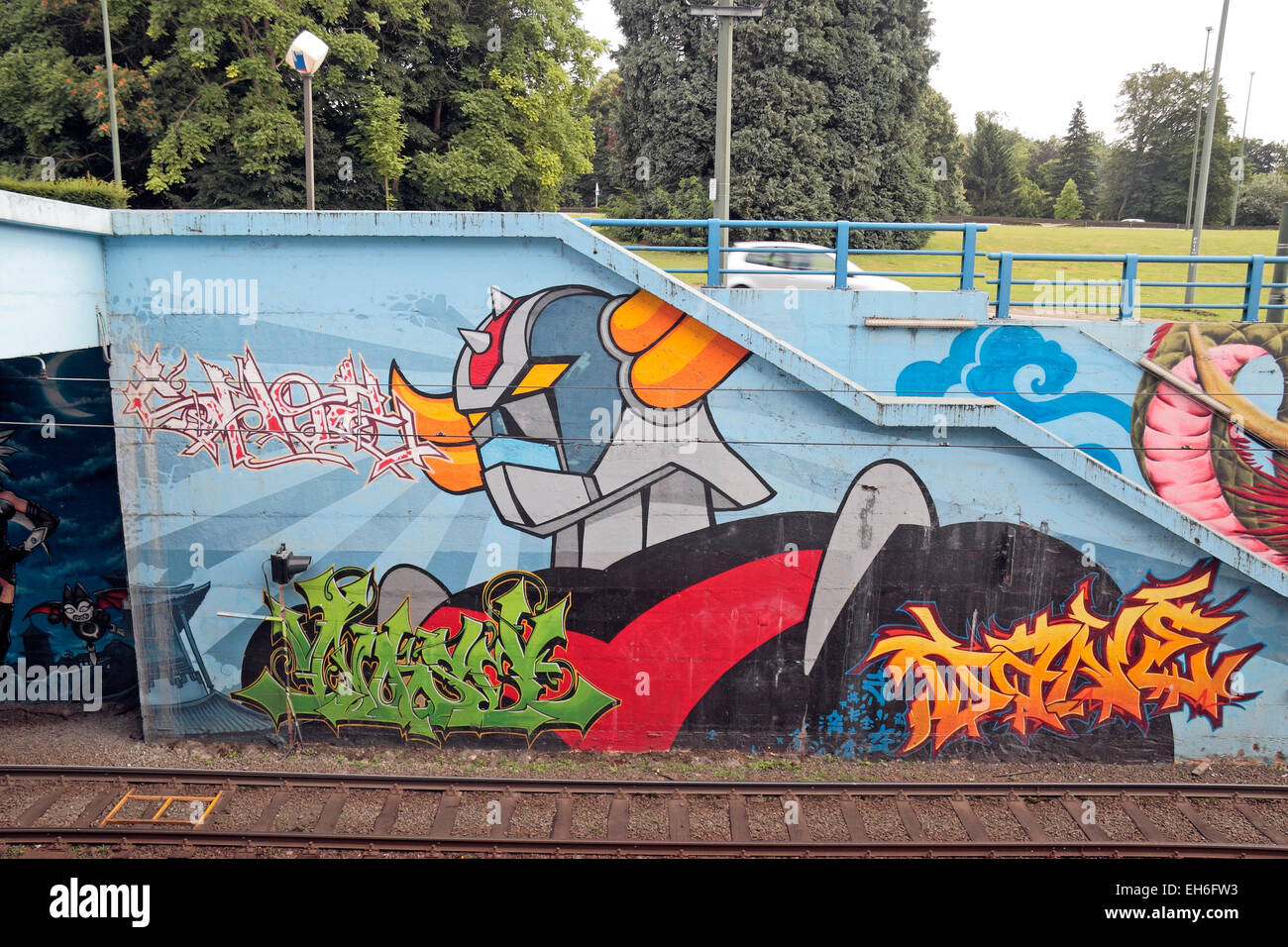 Artwork/graffiti in De Wand tram station in Laeken, Brussels, Belgium. Stock Photo