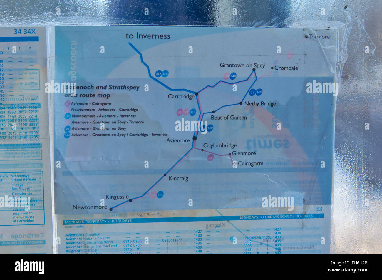 Strathspey Area Bus Route Map - Scottish Highlands, UK Stock Photo