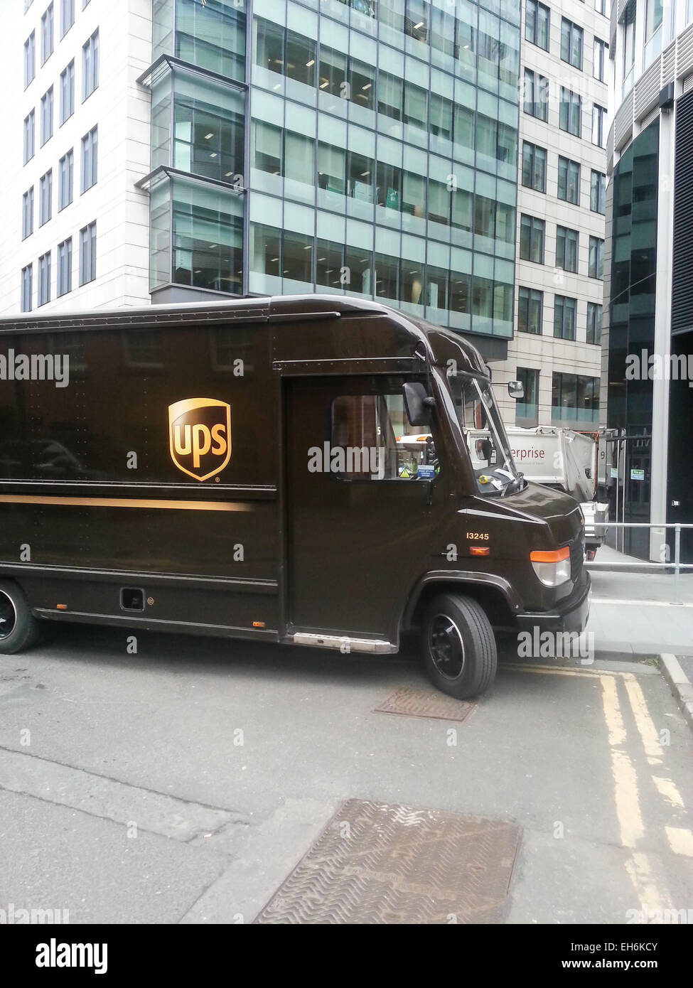 Ups delivery van parked Stock Photo