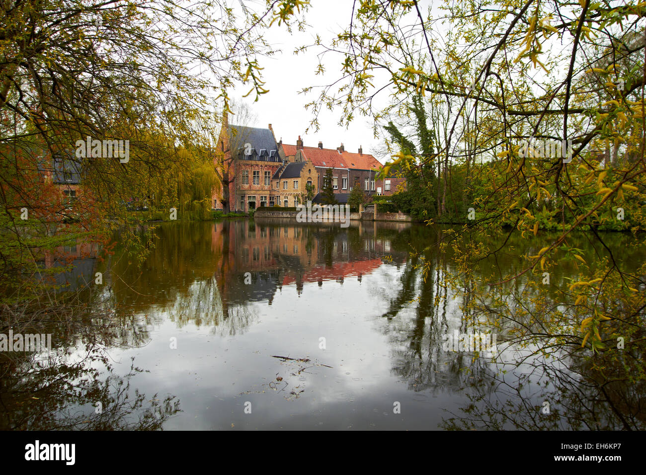 Lake of Love with medieval castle in Bruges, Belgium Stock Photo