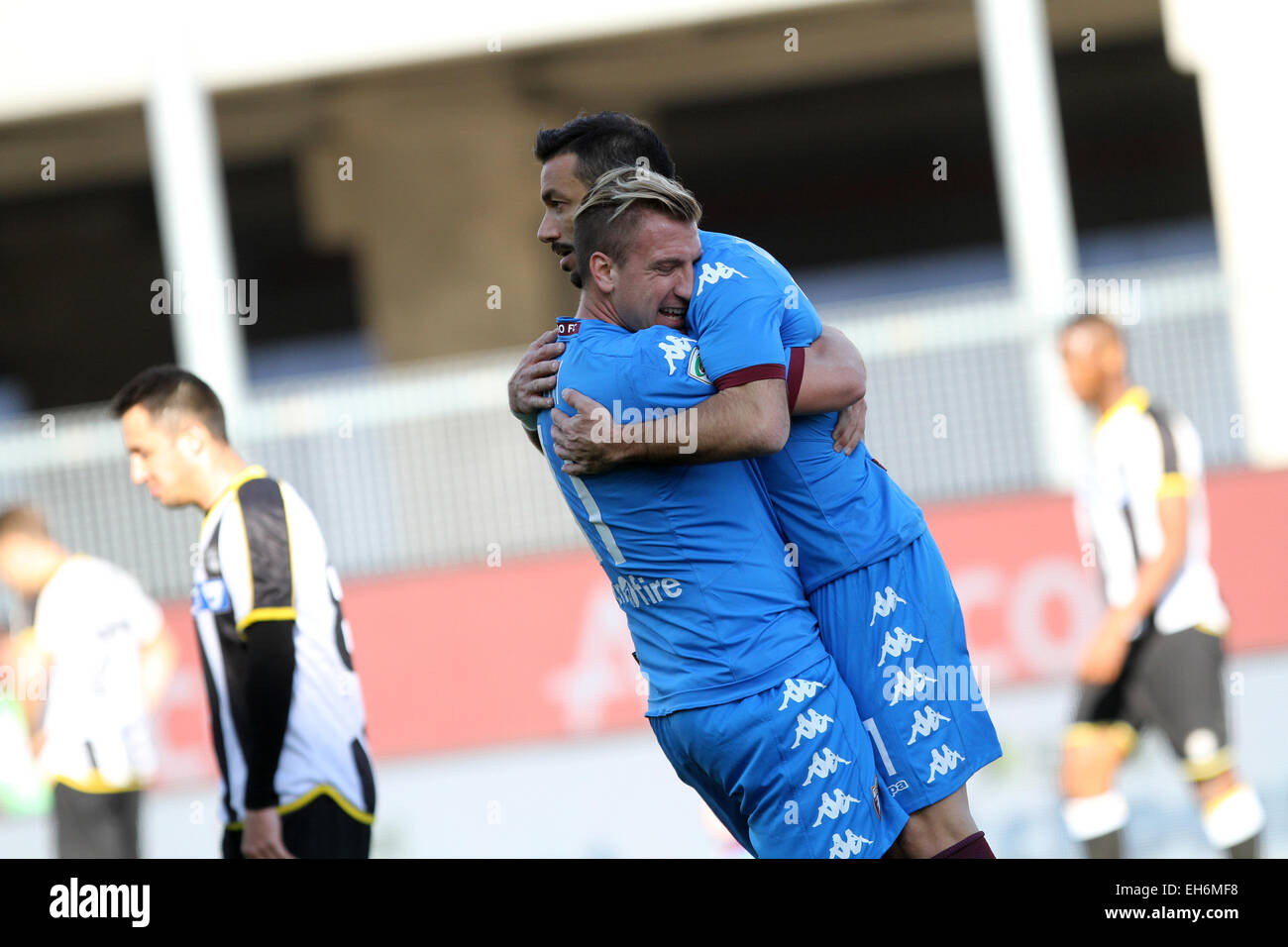 Udine, Italy. 8th March, 2015. Torino's forward Quagliarella Fabio (R) celebrates after scored goal 1 - 1 with Torino's forward Maxi Lopez during the Italian Serie A football match between Udinese and Torino on Sunday 08 March 2015 at Friuli Stadium. Credit:  Andrea Spinelli/Alamy Live News Stock Photo