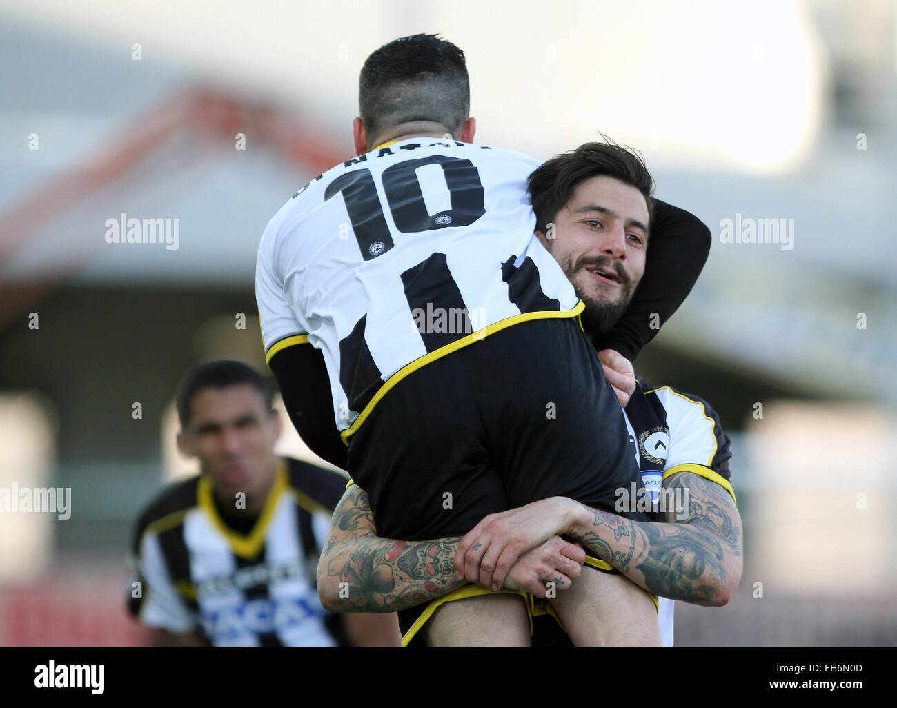 ITALY, Udine: Udinese's midfielder Panagiotis Kone and Udinese's forward Antonio Di Natale celebrates after gola 3 - 1 Udinese's defender Molla Wague during the Italian Serie A football match between Udinese and Torino on Sunday 08 March 2015 at Friuli Stadium. Credit:  Andrea Spinelli/Alamy Live News Stock Photo