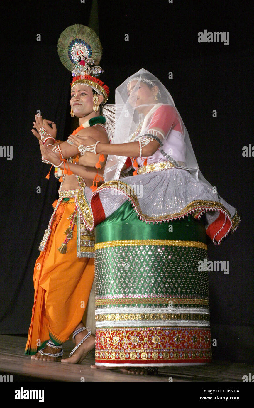 Savanabrata sircar perform Manipuri dance during Naatya tarang on April 08,2012 in Hyderabad,Ap,India. Dance since15th century. Stock Photo