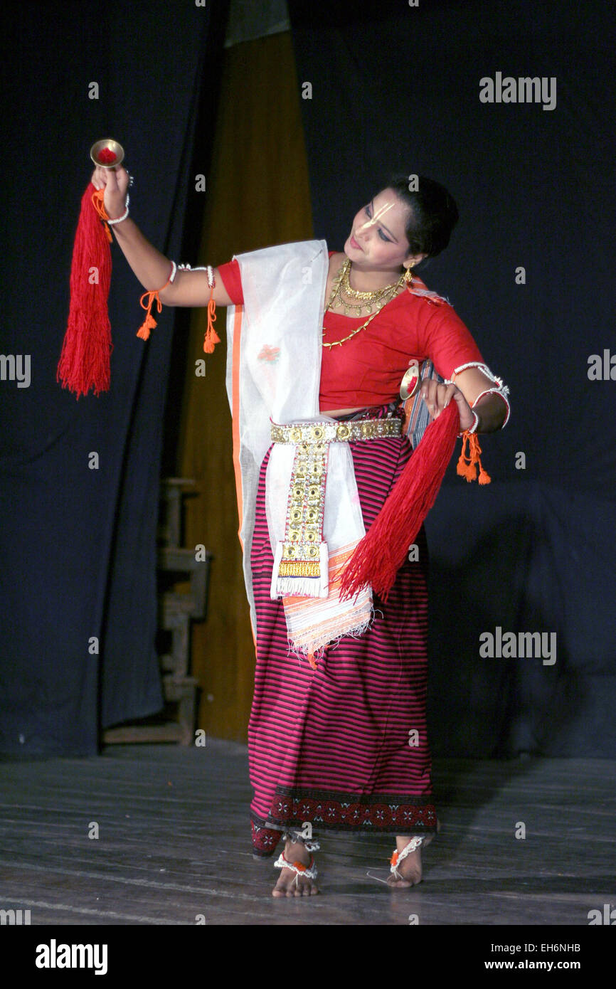 Savanabrata sircar perform Manipuri dance during Naatya tarang on April 08,2012 in Hyderabad,Ap,India. Dance since15th century. Stock Photo