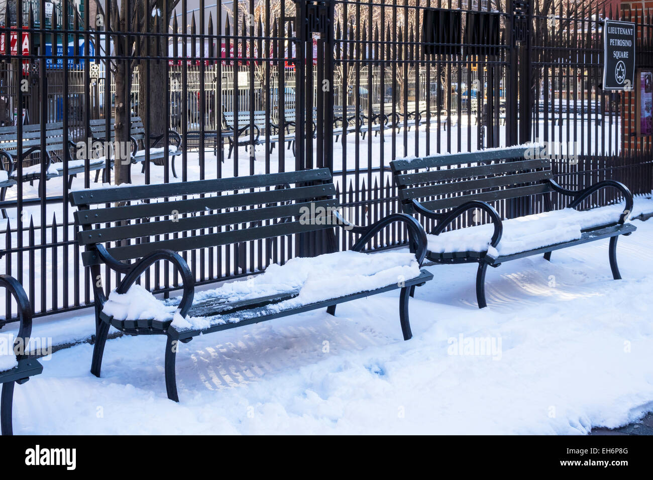 Lt. Joseph Petrosino Park in Little Italy in New York City after a snow
