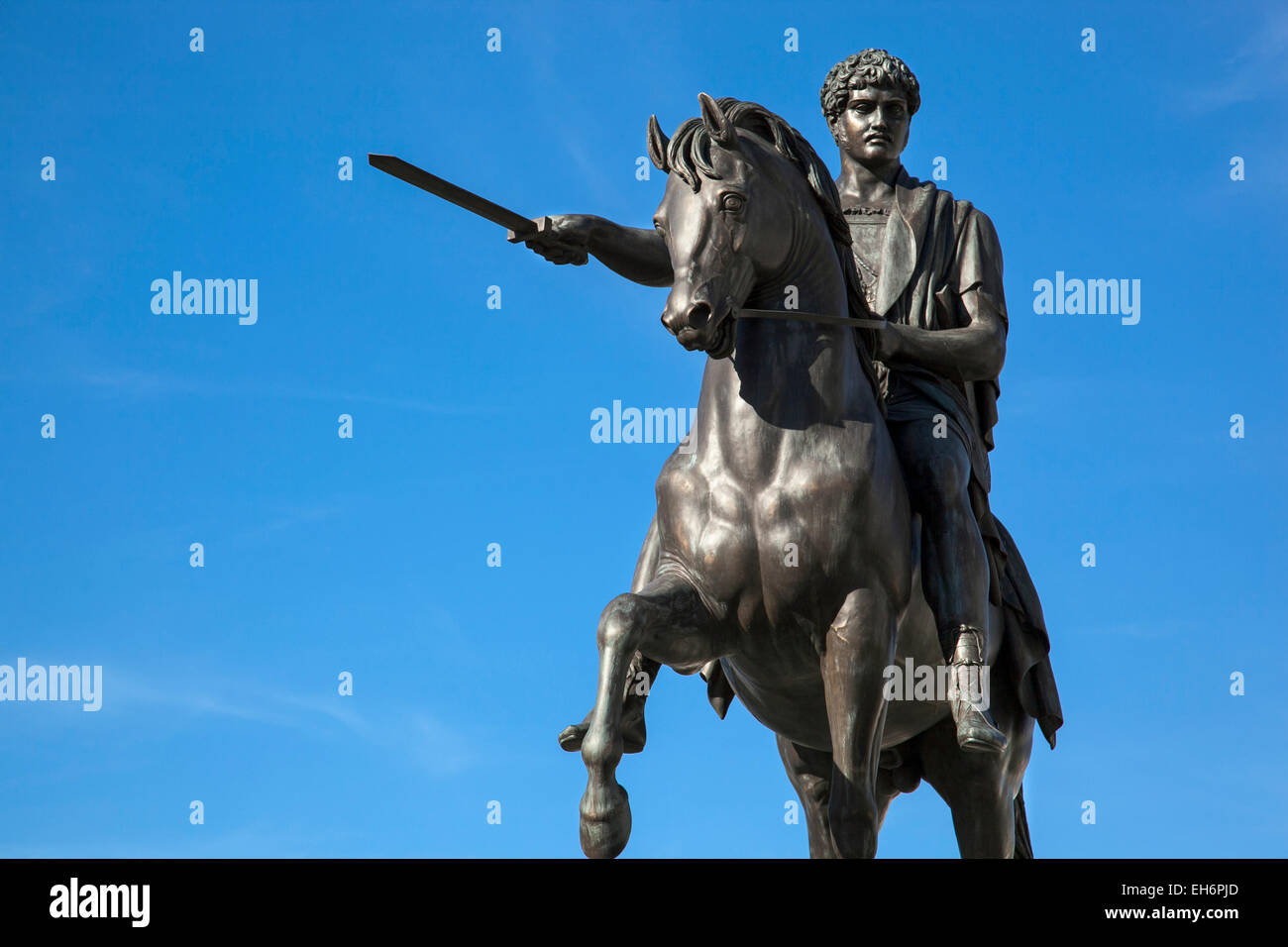 Equestrian statue of Jozef Poniatowski in front of the Presidential Palace in Warsaw, Poland Stock Photo