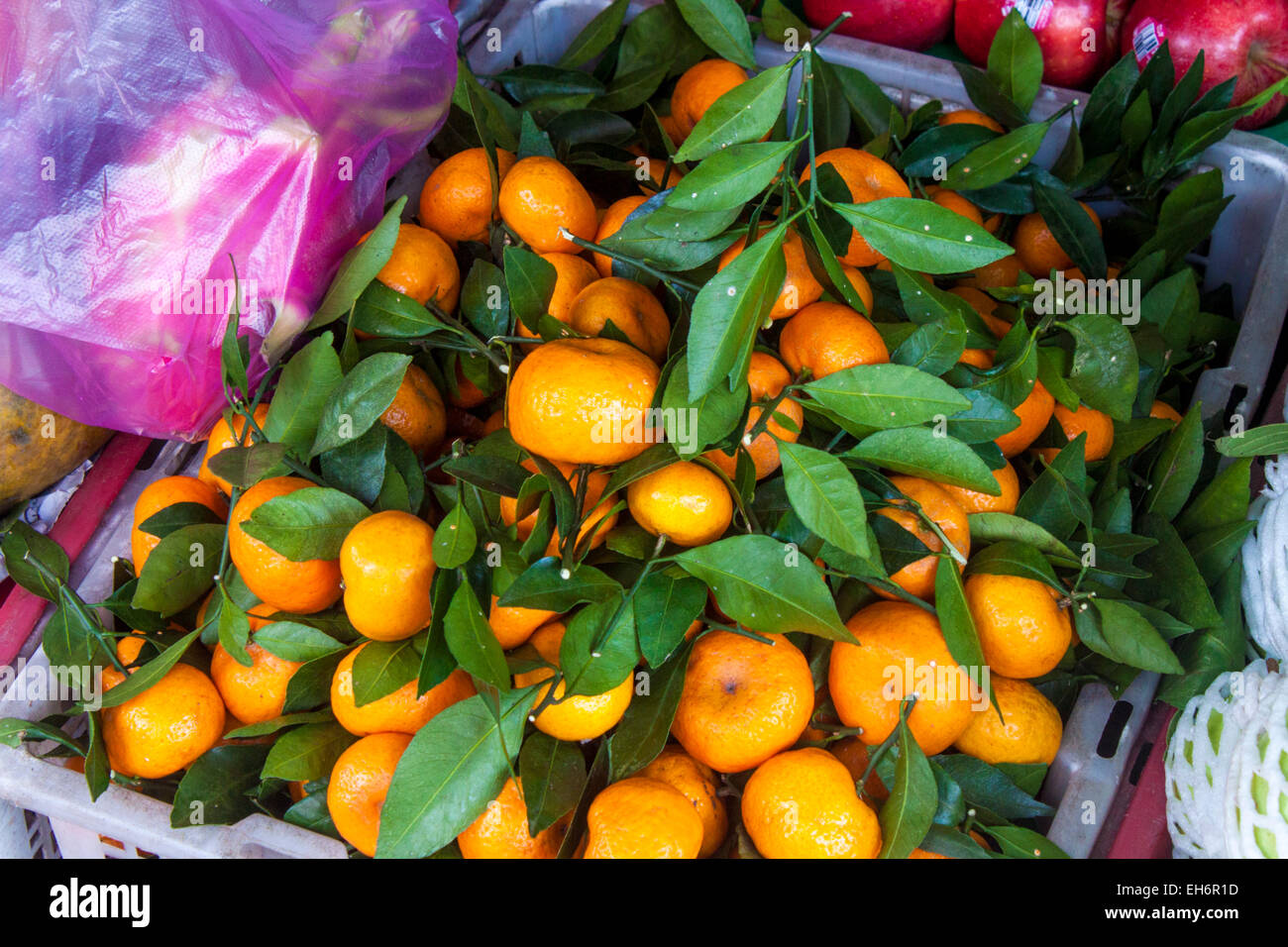 Orange mandarins at a market, in Ho chi minh, in Vietnam Stock Photo