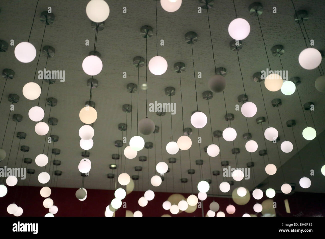 Lamps on the ceiling of the restaurant. Stock Photo
