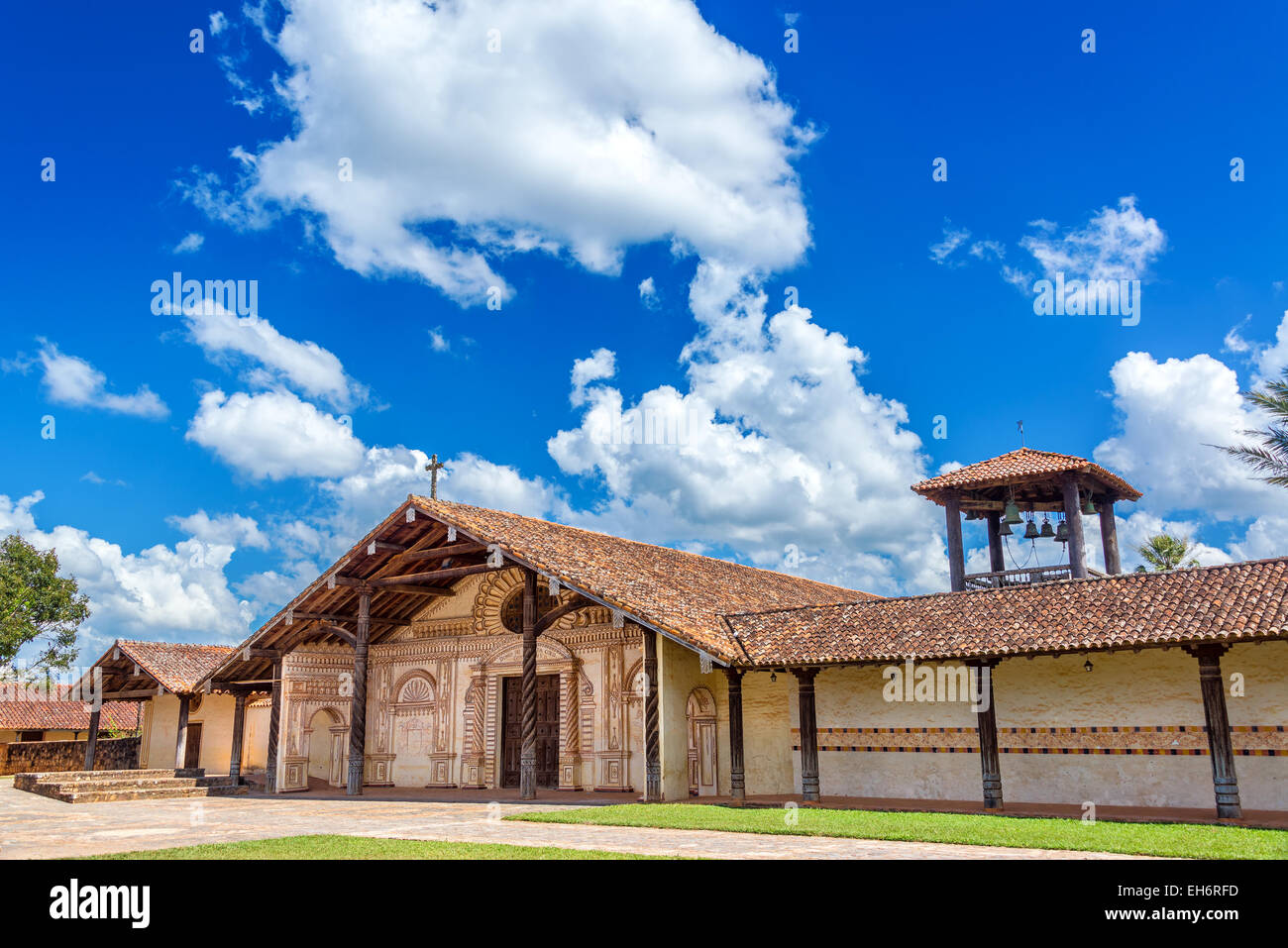 Beautiful intricate exterior of the church in San Javier, Bolivia Stock Photo