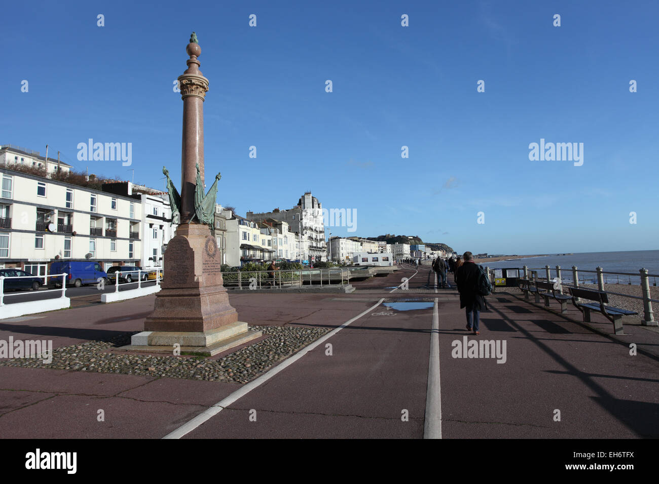 Hastings seafront promenade with the listed Boer War (1899-1902) memorial, East Sussex Stock Photo