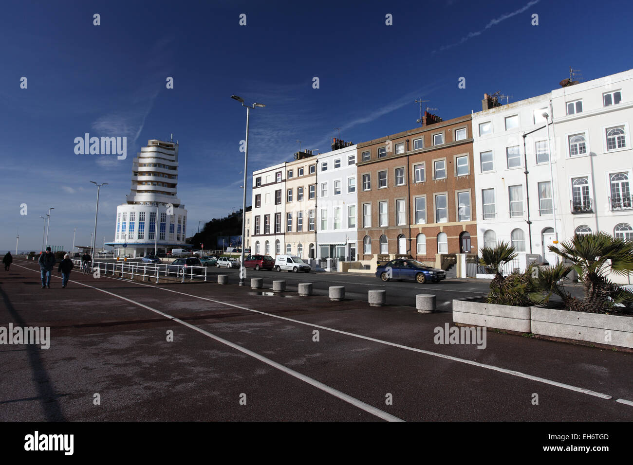 Grand Parade with Marine Court in the background, St Leonards-On-sea, Hastings, East Sussex Stock Photo