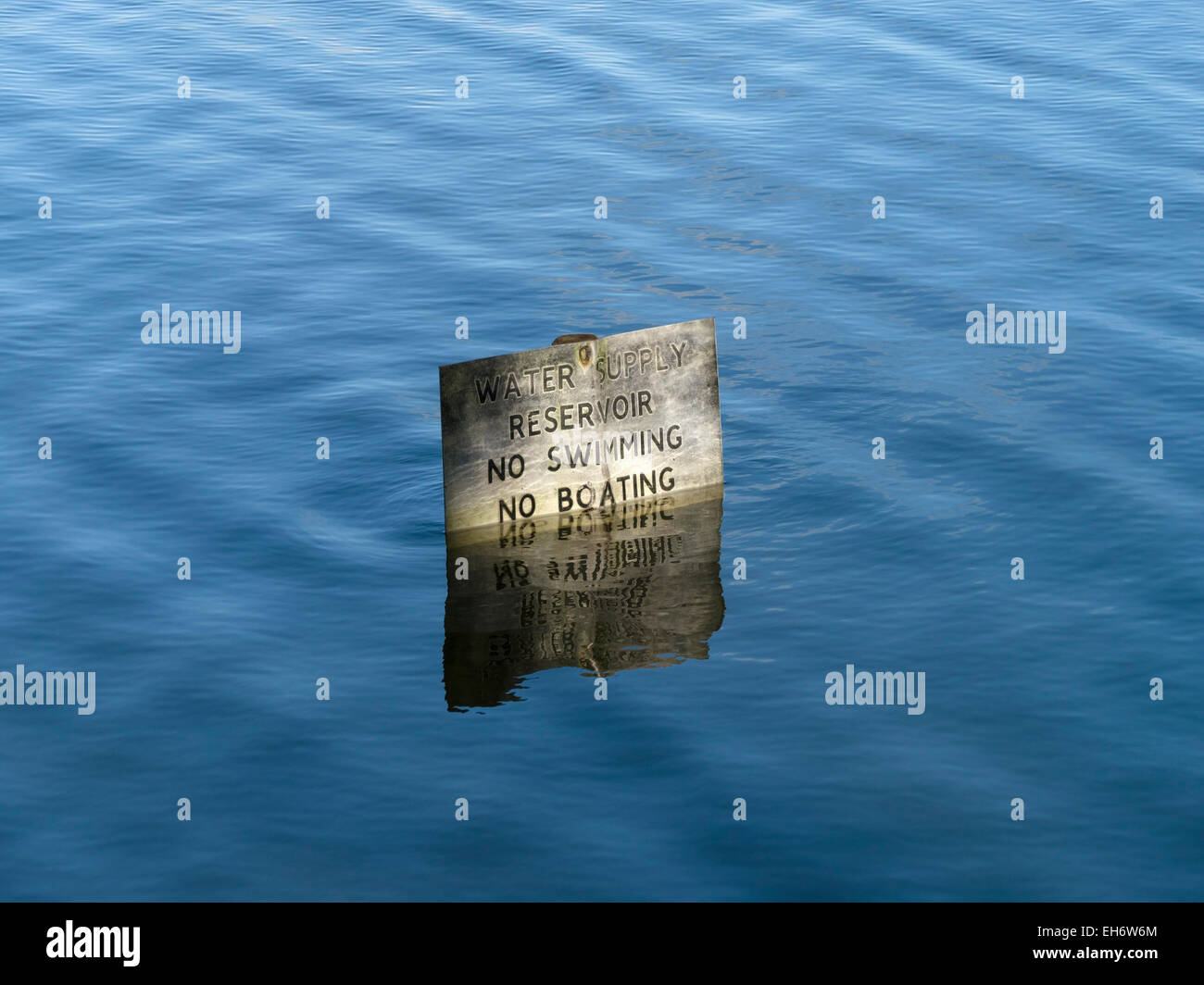 No swimming, No boating, water supply reservoir sign, Staunton Harold Reservoir, Ashby de la Zouch, Leicestershire, England, UK. Stock Photo