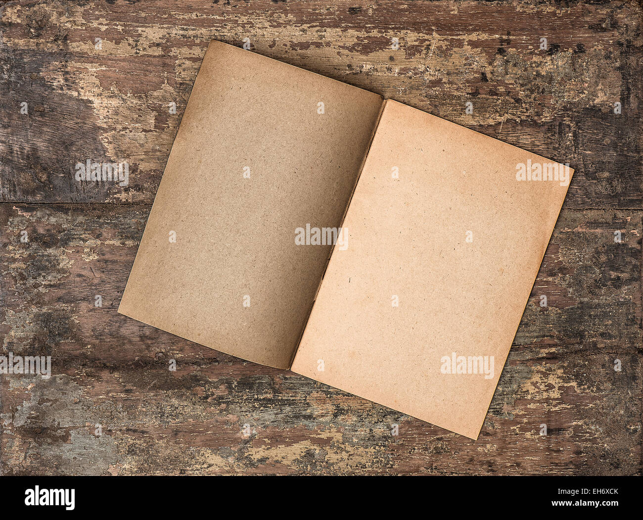 Antique empty journal on grungy wooden background. Paper texture. Vintage style toned photo Stock Photo