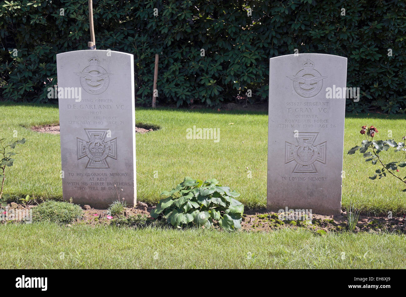 Two VC winners side by side in the Heverlee War Cemetery is a CWGC World War Two cemetery in Vlaams-Brabant, Belgium. Stock Photo