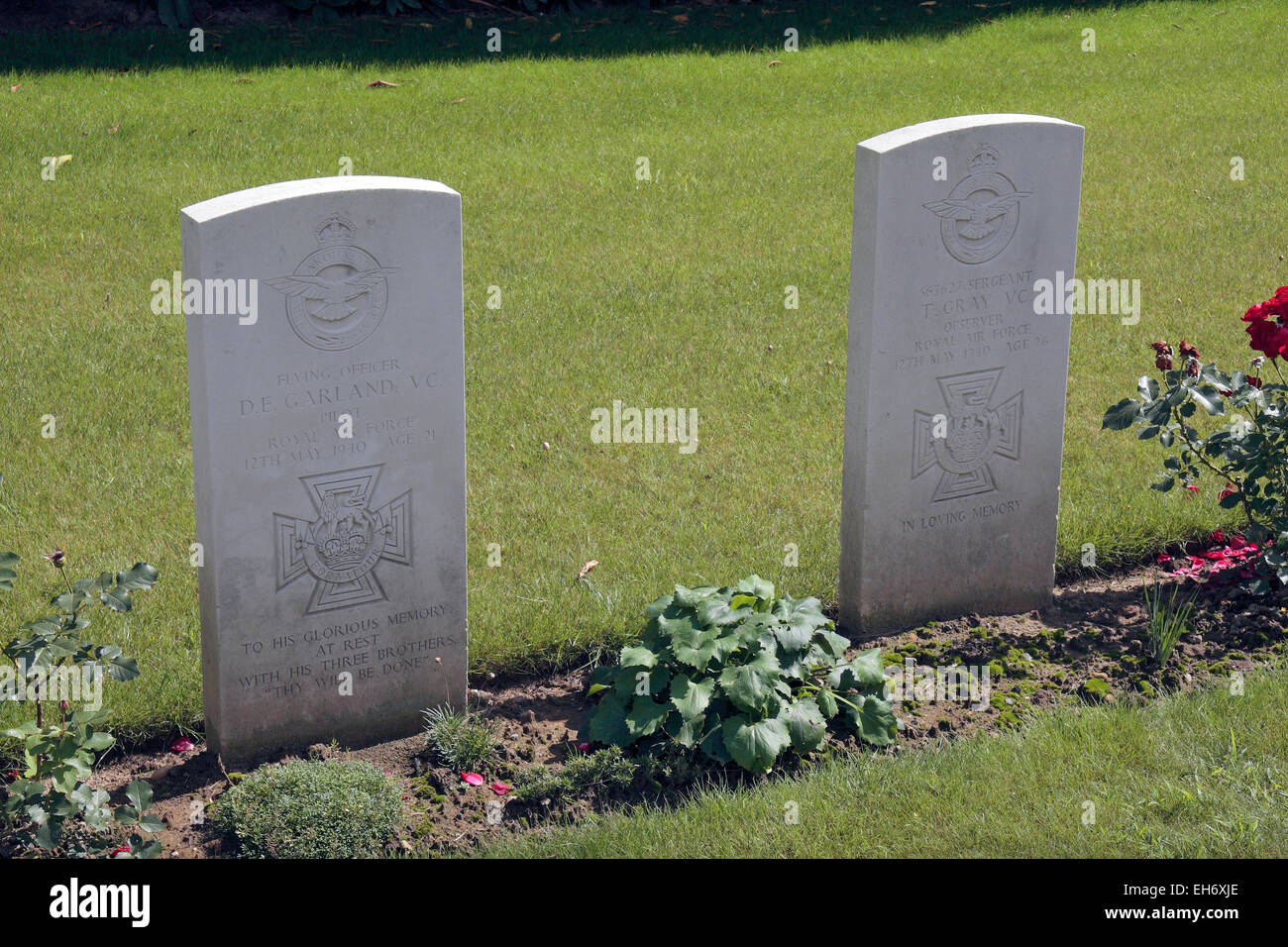 Two VC winners side by side in the Heverlee War Cemetery is a CWGC World War Two cemetery in Vlaams-Brabant, Belgium. Stock Photo