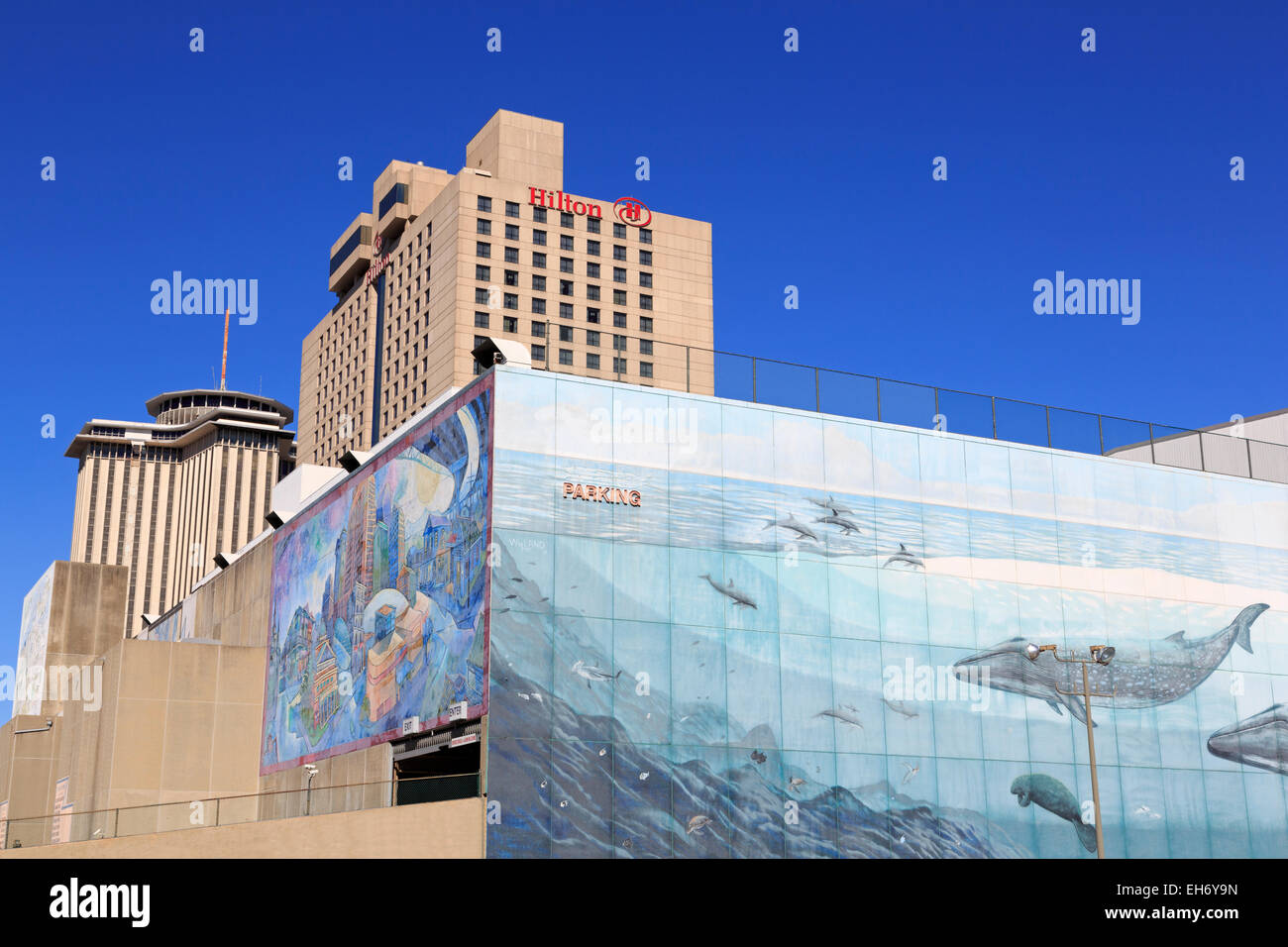 Whale mural by Wyland on the Hilton Hotel, New Orleans, Louisiana, USA
