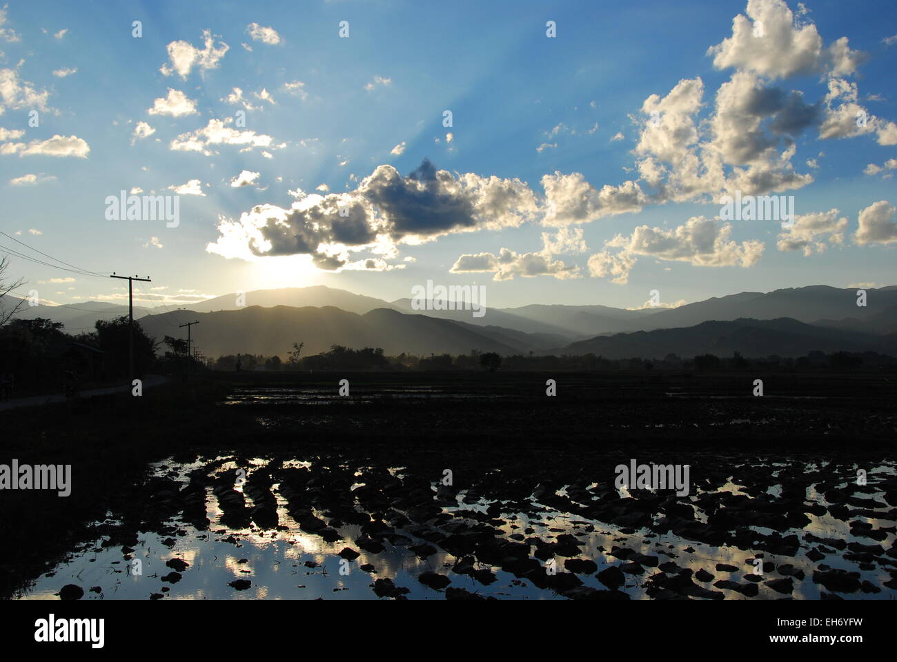 Landscape at Sunset near Kengtung Stock Photo