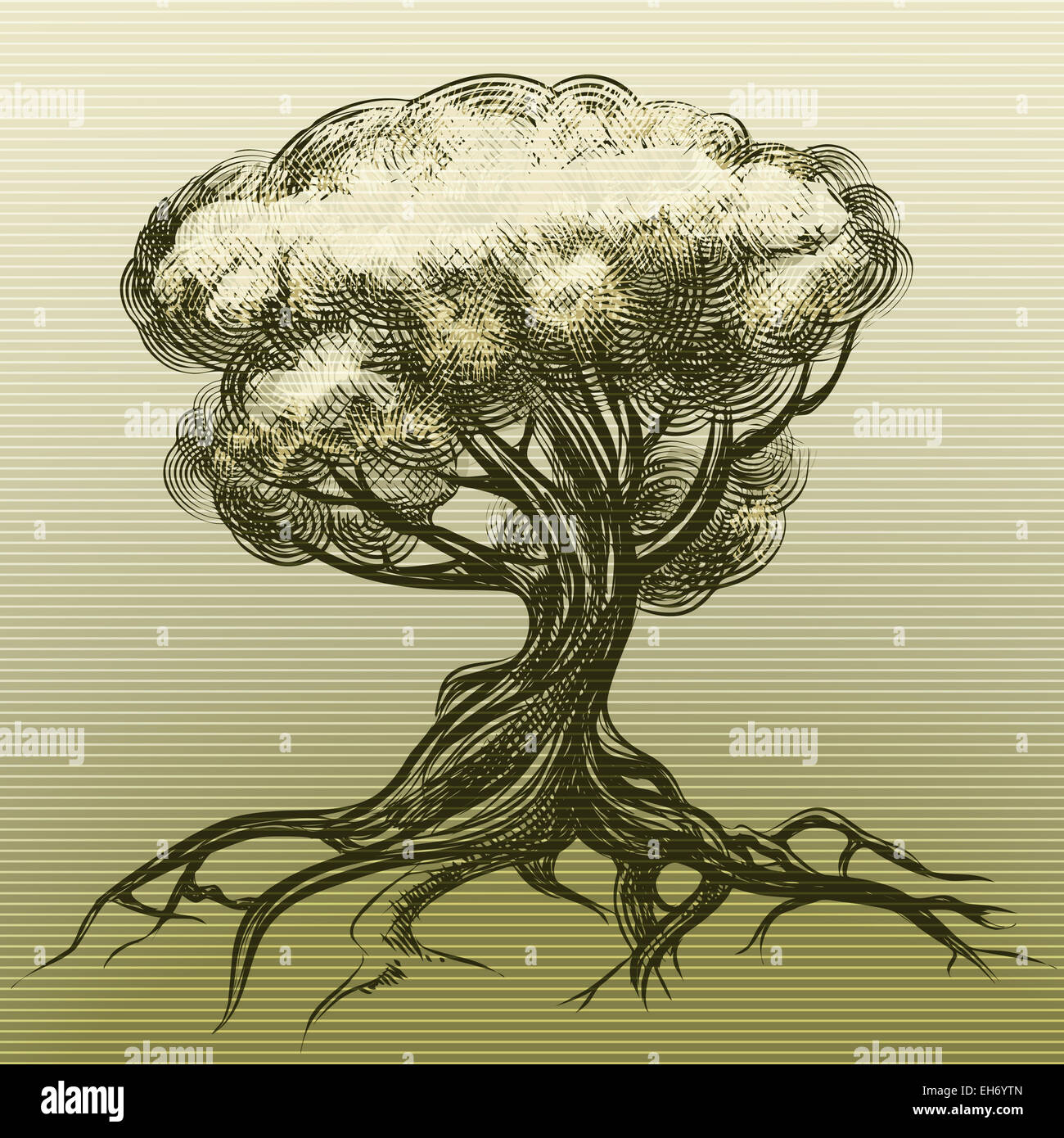Illustration of tree as allegory of nature drawn in vintage ink style Stock Photo