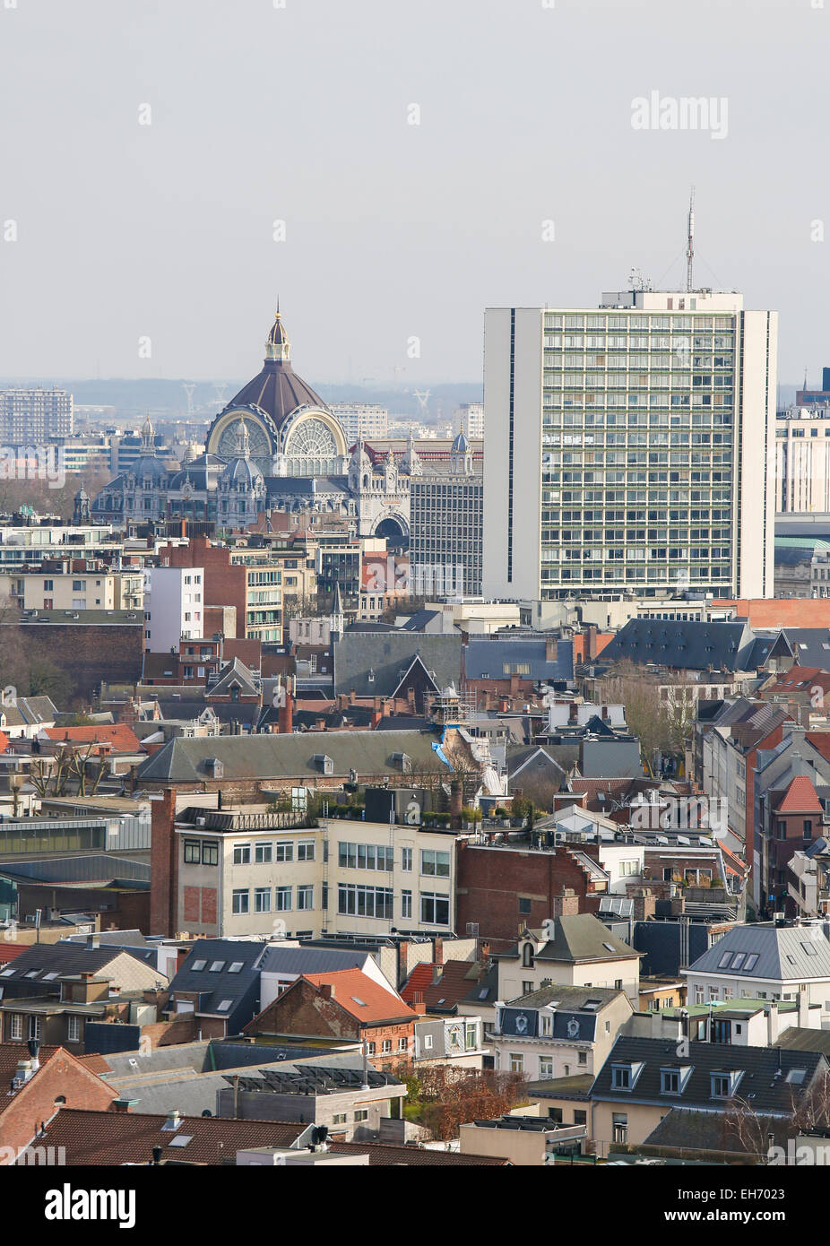 Aerial view on the center of Antwerp, Belgium, with the ...