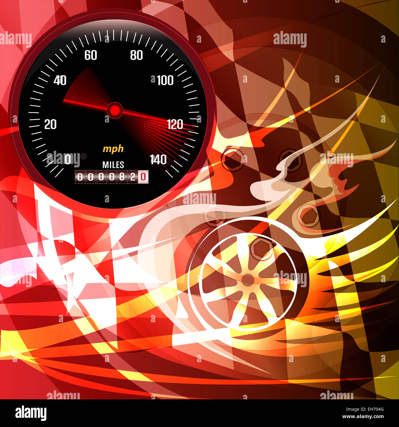 Illustration with speedometer and bouncing arrow against abstract