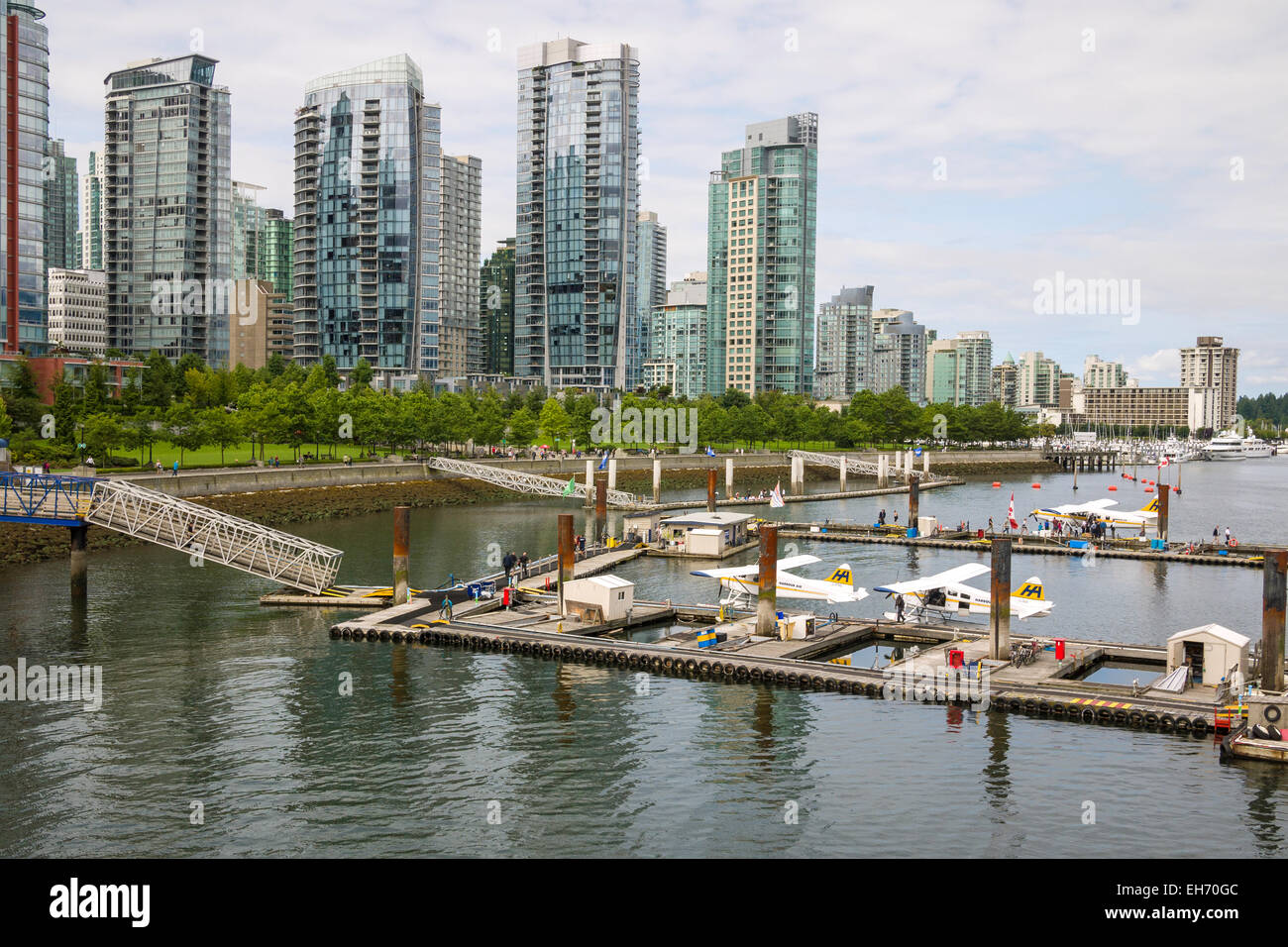Seaplane docks at Coal Harbour, Vancouver, BC, Canada. Vancouver
