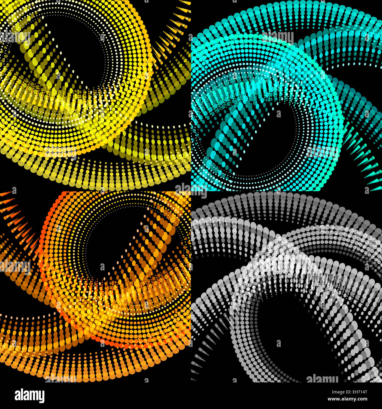 Set of half tone futuristic geometrical backgrounds drawn in four color variations Stock Photo
