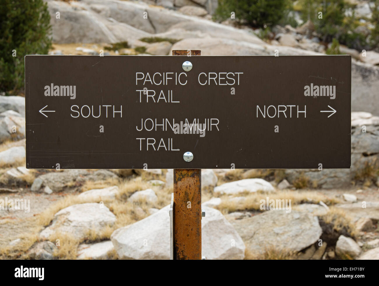Pacific Crest Trail and John Muir Trail north and south sign Stock Photo
