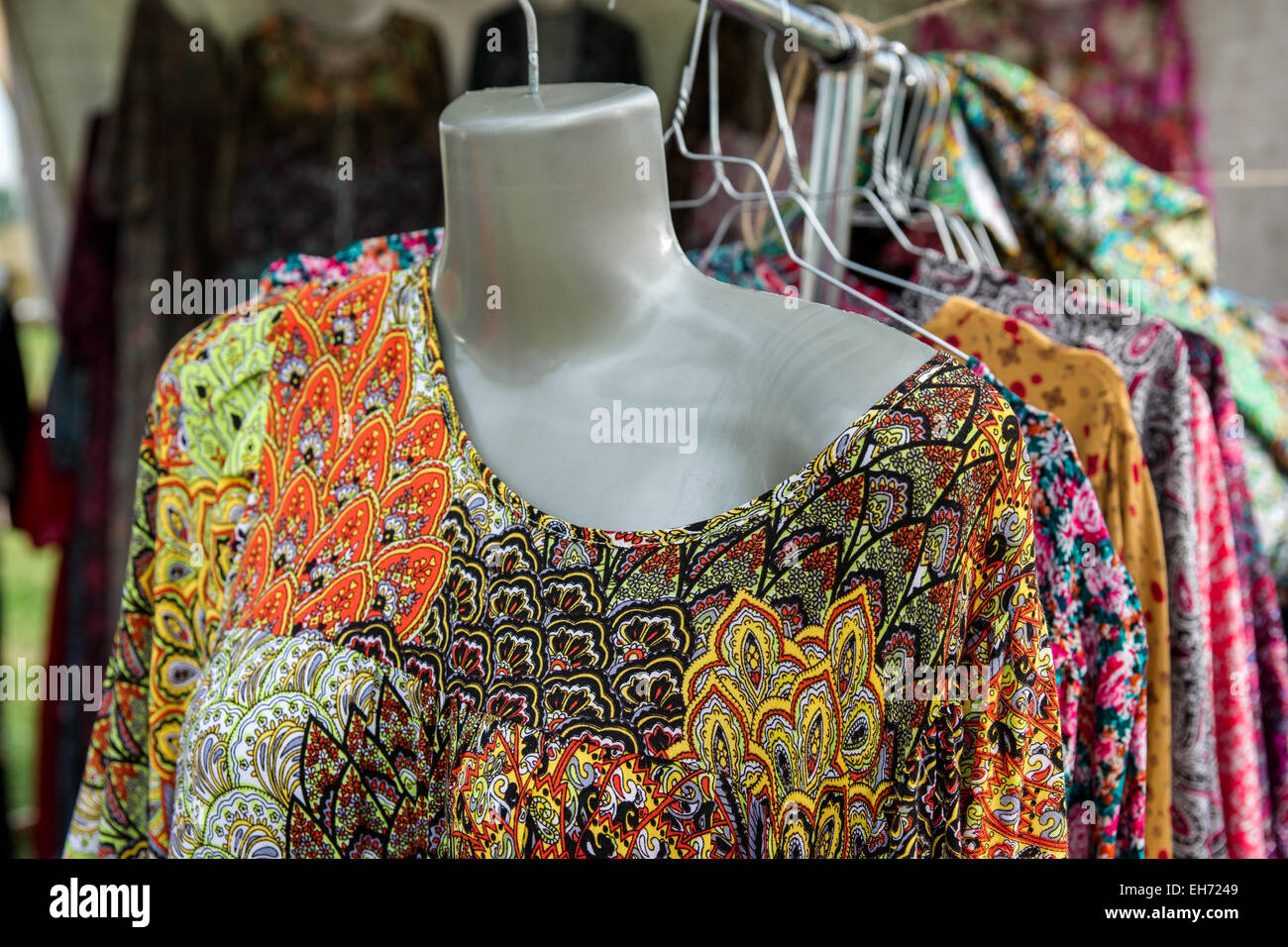 Details of the vintage female dress at the local shopping and recreation fair Stock Photo