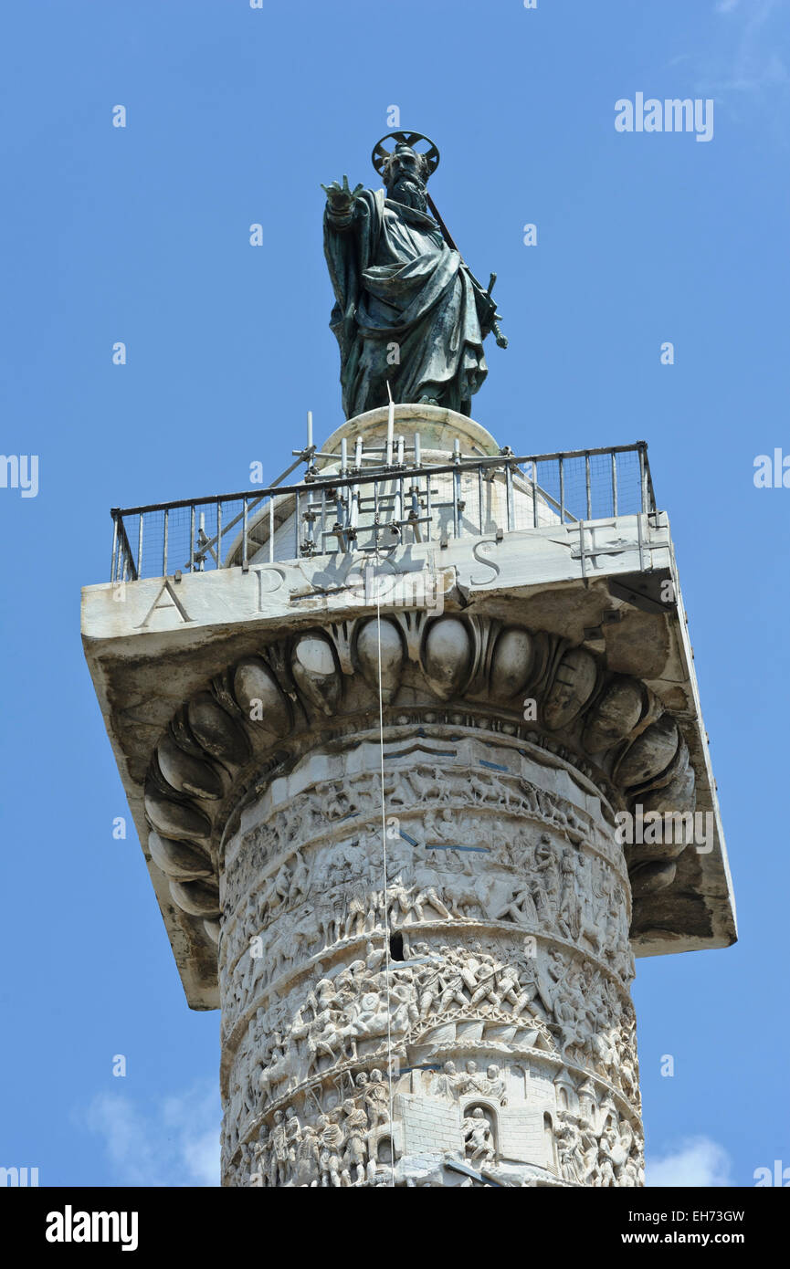 Saint Paul Column Rome A bronze statue of the apostle St. Paul Stone and carvings of Roman ...