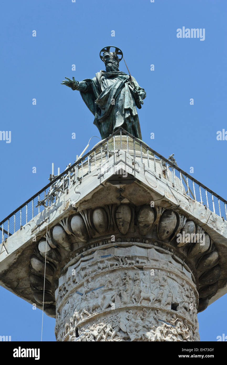 Saint Paul Column Rome A bronze statue of the apostle St. Paul Stone and carvings of Roman ...