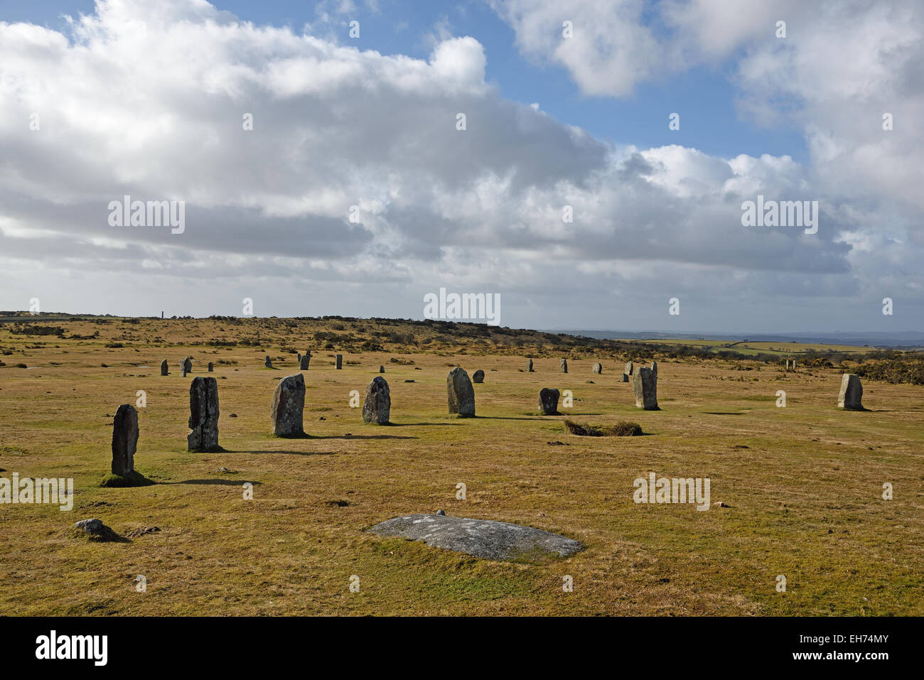 The Hurlers Stone Circles near Minions , Cornwall Stock Photo