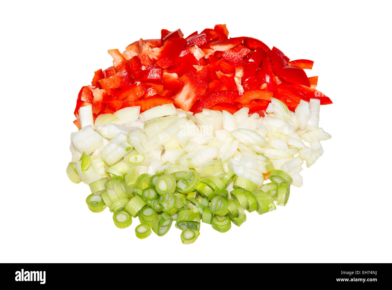 Picture of chopped paprika, onions, and spring onions Stock Photo