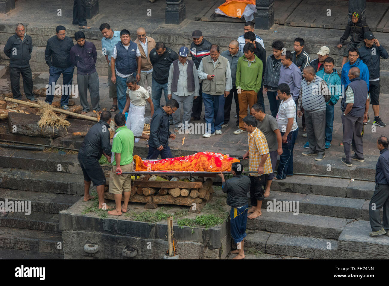 Preparing Corpse on the Funeral Pyre, Pashupatinath Temple Cremation